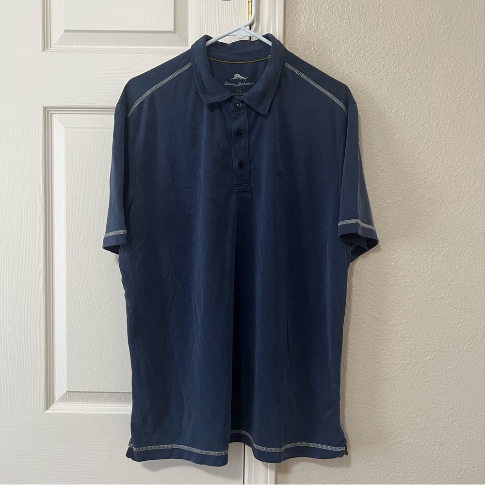 Tommy Bahama Blue Polo Shirt with Contrast Stitching - Large